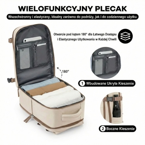 Plecak Podróżny 40x30x20 Bagaż Podręczny Wizzair Ryanair – Beżowy
