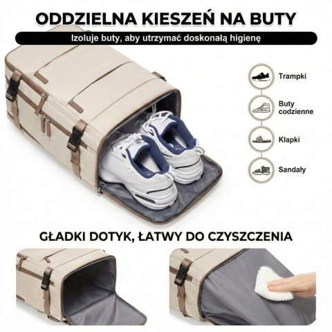 Plecak Podróżny 40x30x20 Bagaż Podręczny Wizzair Ryanair – Beżowy