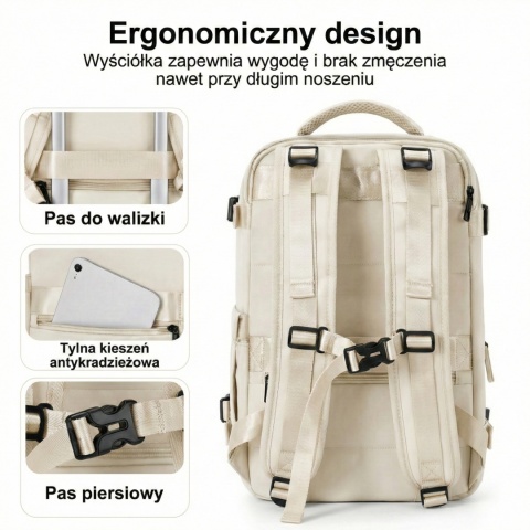 Plecak Podróżny 40x30x20 Bagaż Podręczny Wizzair Ryanair – Beżowy